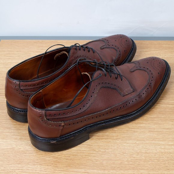 Allan Temple Brown Pebbled Wing Tip Shoes Leather Sole Size 10.5 E main image 6